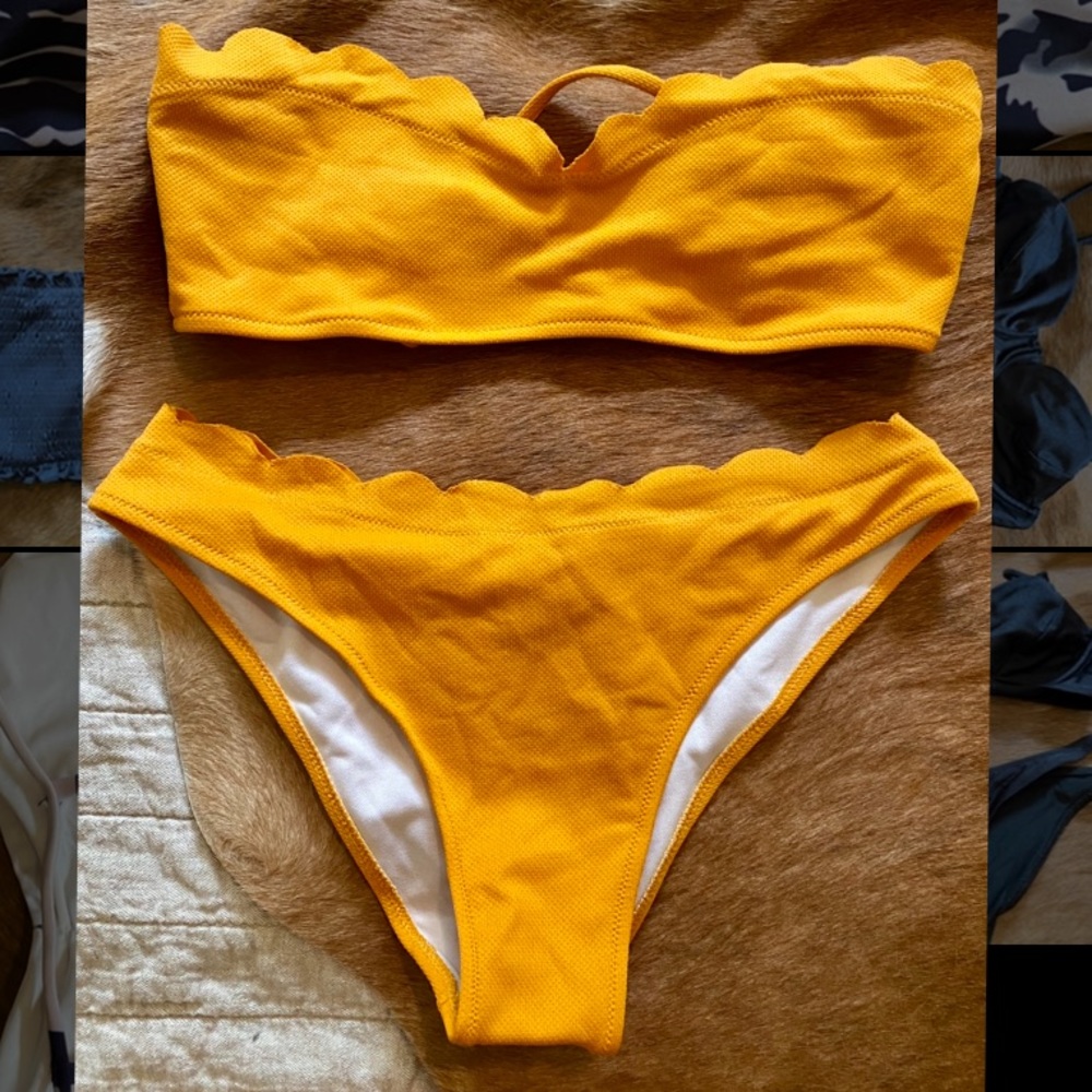 Yellow Scalloped Strapless Bikini